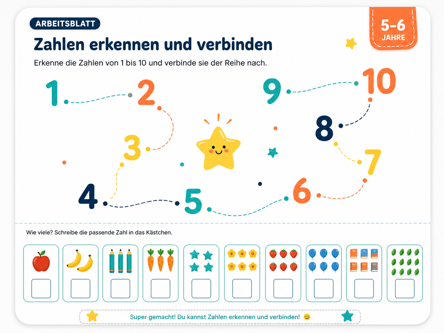 Zahlen erkennen und verbinden